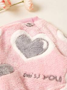 PETSIN 1件装宠物猫狗通用粉色爱心印花时尚秋冬毛绒保暖舒适圆领狗狗连体衣 - 粉色 - 查看 6