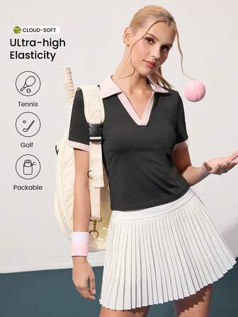 CourtClass 女式简约撞色修身短袖运动 Polo 衫，夏季