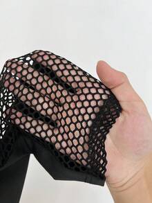 Whyspr 大码朋克风网纱拼接紧身裤 - 酒紅色 - 查看 9