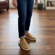 Zapatos de mujer en piel de res cómodos tejidos a mano - Caqui - Ver 4