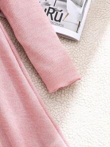 Elladie kids 少女甜美可爱圆领长袖简约粉色休闲连衣裙 - 粉色 - 查看 6