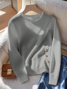 GlowEve 女士休闲纯色圆领长袖T恤 - 灰色 - 查看 1