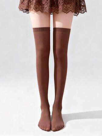 Fairycore 1 Paio di calze al ginocchio in stile minimalista puro, calze bianche sexy a tinta unita da divisa scolastica, calze ultra sottili ed elastiche trasparenti