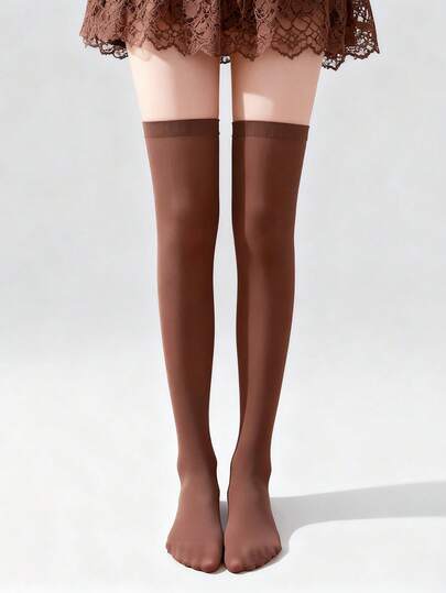 Fairycore زوج من الجوارب فوق الركبة بطراز بسيط ونقي، جوارب مدرسية بيضاء ذات لون أحادي جريء، جوارب شفافة رقيقة جدًا وقابلة للمط