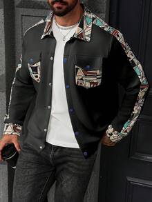 Manfinity Homme Men's Patchwork Print Long Sleeve Jacket - Black - View 1