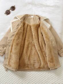 1 件年轻女孩时尚橄榄绿色风衣，大领口，袖口装饰，腰带，对称口袋，适合通勤、购物、轻商务、旅行或约会 - 橄欖綠 - 查看 7