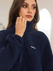 Mulvari 宽松海军蓝半拉链高领女士冬季连衣裙 - 藏蓝色 - 查看 8