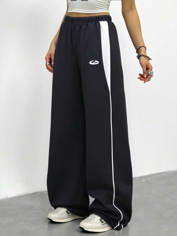 Classic Casual Pants, Spring & Autumn, Double-Layer Waistband, Simple & Comfortable Sweatshirt Material, Suitable For Staying Home, Exercising, Can Be Paired With Various Tops To Showcase Youthful Vitality