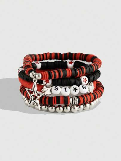 Kawaii 5pcs Fashionable Strawberry Pendant Crystal Beaded Bracelet Set, Sweet & Lovely For Women, Great For Friends And Valentine's Day Gifts,Mom,Mother,Mother's Day,Gift