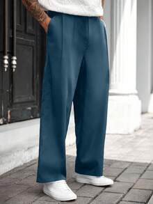 Manfinity CasualCool Plus Size Men's Casual Solid Color Pocket Loose Pants - Blue - View 4