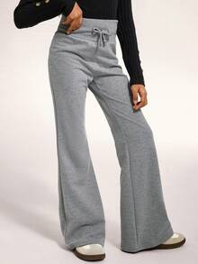 Radiana Tween Girl Fashion Casual Knitted Flared Pants - Grey - View 3
