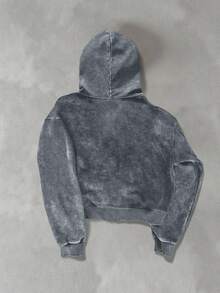 PAVTROS 男士休闲水洗拉链连帽衫，秋季连帽卫衣，酸洗连帽衫，短款拉链连帽衫，长袖上衣 - 灰色 - 查看 2