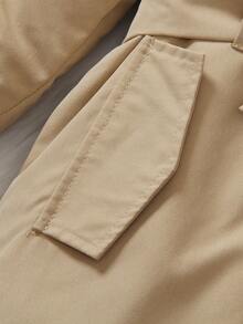 1 件年轻女孩时尚橄榄绿色风衣，大领口，袖口装饰，腰带，对称口袋，适合通勤、购物、轻商务、旅行或约会 - 橄欖綠 - 查看 6