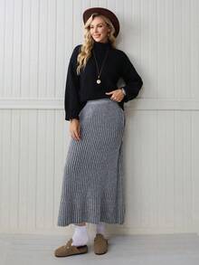 SHEIN LilyWest Women's Pleated Elastic Waist Skirt - Grey - View 7