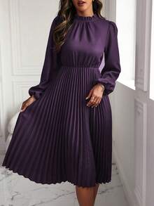 SHEIN Clasi Đầm Maxi Tay Lửng Màu Trơn Có Viền Xếp Ly Cho Nữ - Màu tím - Xem 6