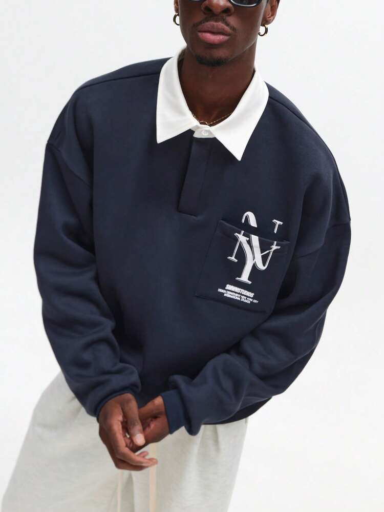 Rugby Style Polo With Contrast Collar And Logo