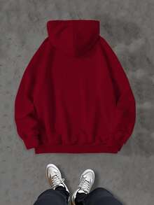 Manfinity LEGND Oversized Men's Letter Printed Drawstring Hoodie, Long Sleeve Top - Red - View 2
