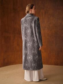MOTF PREMIUM FLORAL EMBROIDERY DOUBLE BREASTED OVERCOAT - Grey - View 4