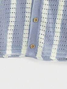 RONVEXI Men's Contrast Striped Short Sleeve Knit Top, Suitable For Summer - Baby Blue - View 4