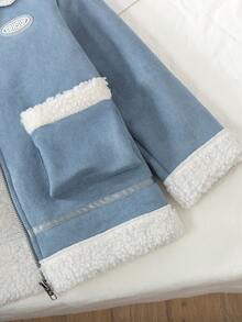 Genkimix Kids Winter Young  Girl's Blue Fashionable Plush Jacket With Zipper Pocket, Casual And Comfortable, Suitable For School And Outdoor ActivitiesFashionable Girls Faux Fur Lined Jacket, Casual & Versatile, Autumn/Winter Cute Jacket Kids Jacket Girl Clothes Autumn And Winter Clothes Fleece Jacket Coat For Girls Blue Jacket For Girls - Blue - View 3