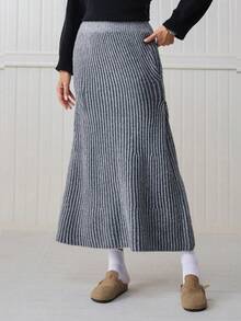 SHEIN LilyWest Women's Pleated Elastic Waist Skirt - Grey - View 4