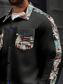Manfinity Homme Men's Patchwork Print Long Sleeve Jacket - Black - View 3