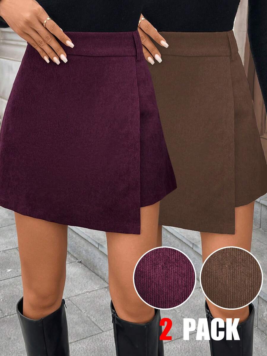 SHEIN LUNE Lässige Damen-Rockhose mit asymmetrischem Saum, einfarbig, Herbst/Winter - Verschiedenfarbig - Übersicht 1
