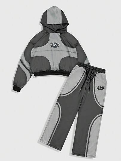 Street Life Men's Contrast Color Hooded Sweatshirt And Pants Set