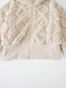 Sparklyn 1pc Teen Girl Hooded Zip-Up Short Cardigan Jacket, Long Sleeve, Knitted Jacquard Fabric, Autumn - Apricot - View 5