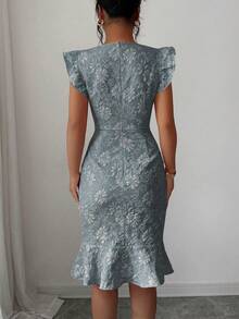 Elenzga Elegant Jacquard Commuter Dress, Summer - Gray Blue - View 2