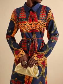 Vesra Vintage Style Contrast Color Floral Print Long Sleeve Dress - Multicolor - View 5