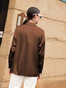 Modelyn Burgundy Red Women's Long Sleeve Shirt - Brown - View 3