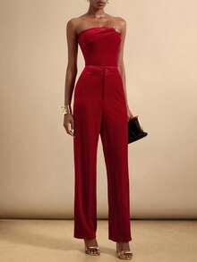 Lyxana Women's Fashionable Burgundy Velvet Bandeau Top Set Women Red Outfit - Burgundy - View 1