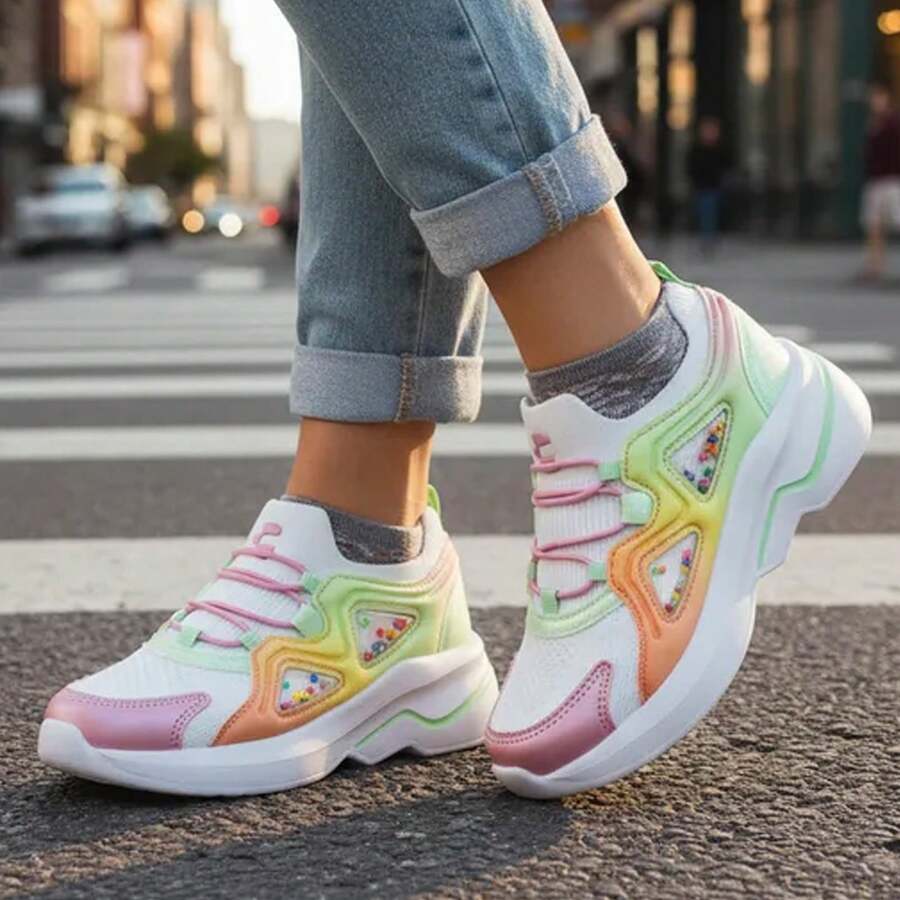 Tenis Para Niña Charly Kids 1098715 Blanco Multicolor Zapatillas Deportivas Textil Suela Gruesa Sneaker Deportivos Infantil Niñas - Blanco - Ver 1