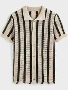 Manfinity Homme Men's Contrast Stripe Short Sleeve Knit Sweater - Khaki - View 2