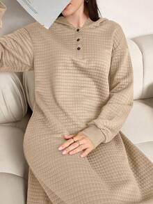 Lacomfia 女士休闲纯色连帽连衣裙 - 卡其色 - 查看 8