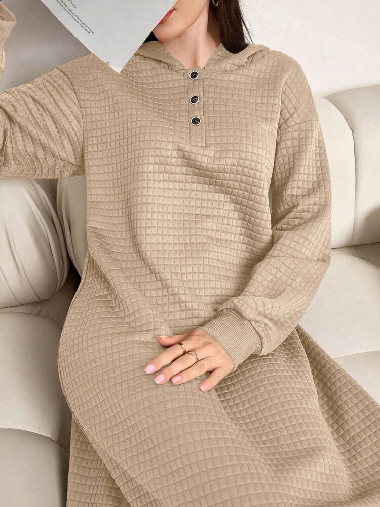 Lacomfia Váy trùm đầu màu trơn thường ngày dành cho nữ - Màu Khaki - Xem 8