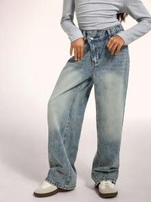 Radiana Tween Girls Y2k Fashion Casual Vintage Blue Denim Diagonal Waist Design Loose Comfortable Jeans For Girls Costume Dailywear And The Four Seasonsr Tween Girl Clothes - Blue - View 5