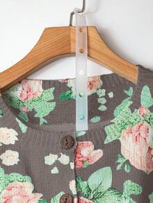 SHEIN Privé Plus Size Women Casual Basic Printed Button Cardigan - Brown - View 3