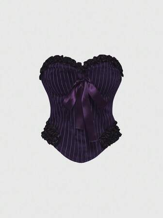 Goth ملابس علوية نسائية كبيرة الحجم من القماش المخطط بنمط جوتيك داكن مع فيونكة، يمكن ارتداؤها كطبقة إضافية