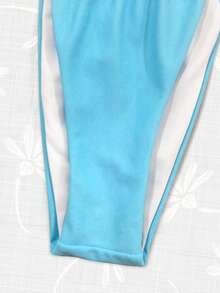 Swim SXY Conjunto de bikini unicolor Sujetador micro triángulo halter & Bottom tanga Traje de baño de 2 piezas - Azul - Ver 9