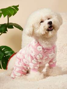 PETSIN 1pc Pet Cat Dog Universal Pink Leopard Print Cute And Fashionable Autumn And Winter Plush Warm And Comfortable Round Neck Dog Jumpsuit - Pink - View 2