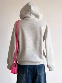 Sweetra Young 少女休闲可爱碎花帽，花卉字母印花口袋卫衣，适合上学、学生、日常穿着、街头风格，百搭 - 彩色 - 查看 2