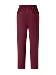 TaskEZ Scrubs Set: V-Neck Short Sleeve Top & Pants Scrub Uniform For Healthcare Workers - Burgundy - View 6