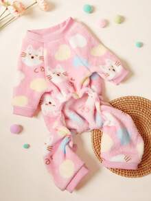 PETSIN 1件装宠物猫狗通用粉色爱心猫咪印花可爱时尚秋冬毛绒保暖舒适圆领狗狗连体衣 - 彩色 - 查看 5