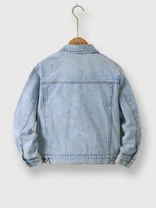 SHEIN 复古水洗少女休闲宽松百搭牛仔夹克和外套，可爱贴袋设计，百搭日常穿着