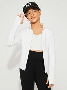 Radiana Chaqueta deportiva de manga larga, ceñida y de unicolor informal para niñas preadolescentes - Blanco - Ver 4