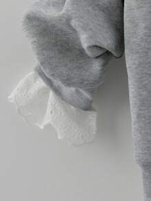 SHEIN Franclia Felpa girocollo con maniche lunghe in pile con motivo a slogan e finta perla, casual per autunno/inverno - Grigio - Visualizzare 5