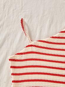 Tween Girls CasualPersonalizedy Camisole, Black & White Knit FabAsymmetricalgular Straps & Hem, Suitable For Travel, Vacation, Walking, Outings, Can Be Paired With Pants, Shorts, Skirts, Jackets - Red and White - View 4