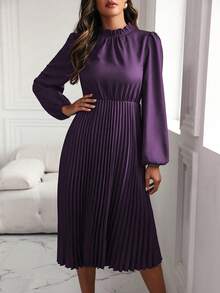 SHEIN Clasi Đầm Maxi Tay Lửng Màu Trơn Có Viền Xếp Ly Cho Nữ - Màu tím - Xem 5